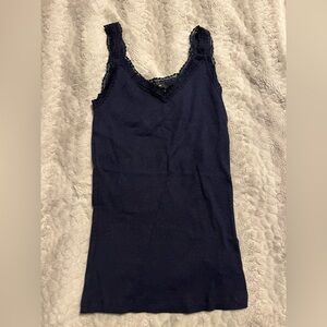 Ambiance Navy Blue Lace Trim Tank Top
